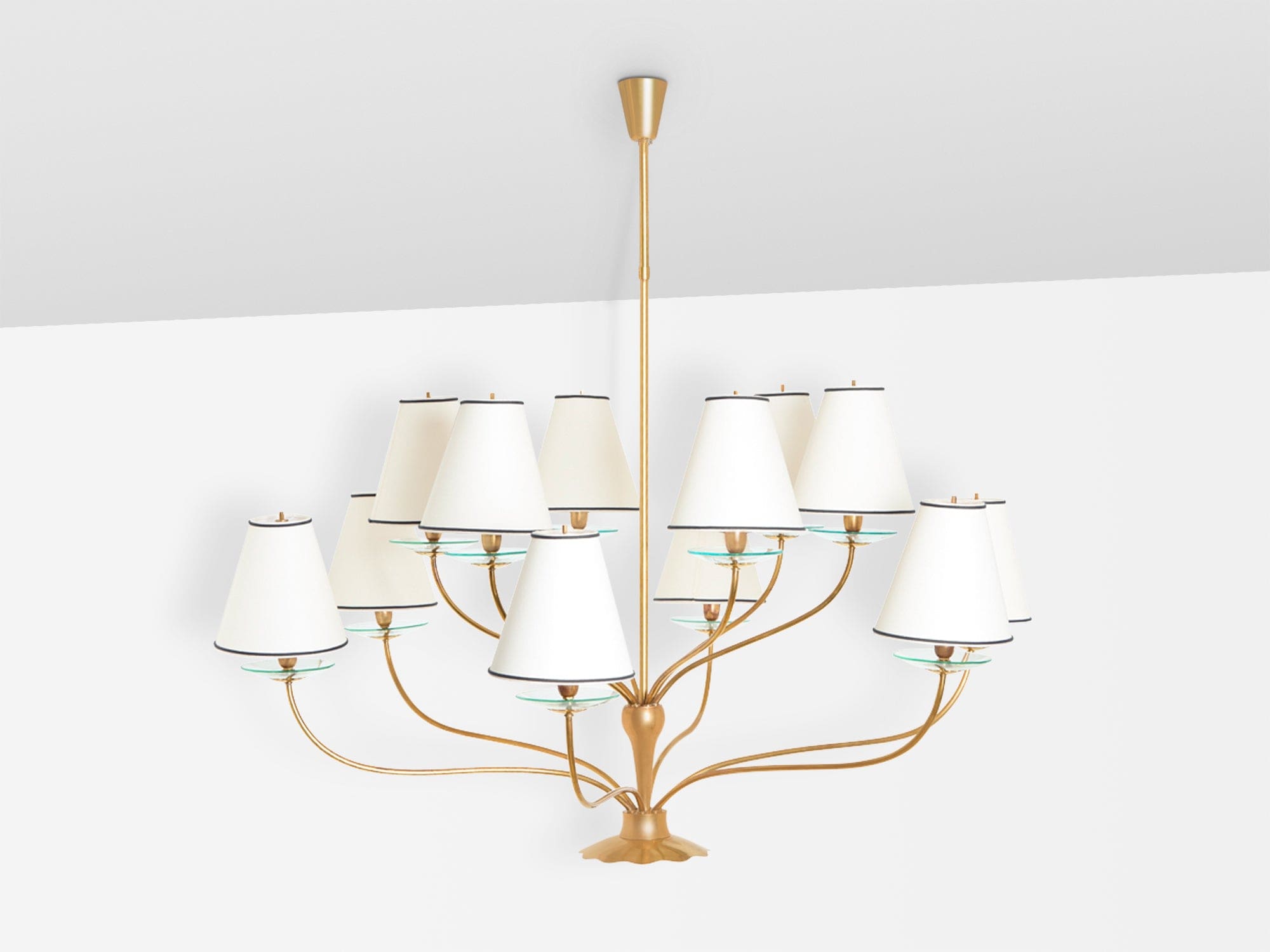 Lustre en laiton et cristal par Angelo Lelii pour Arredoluce, années 1940