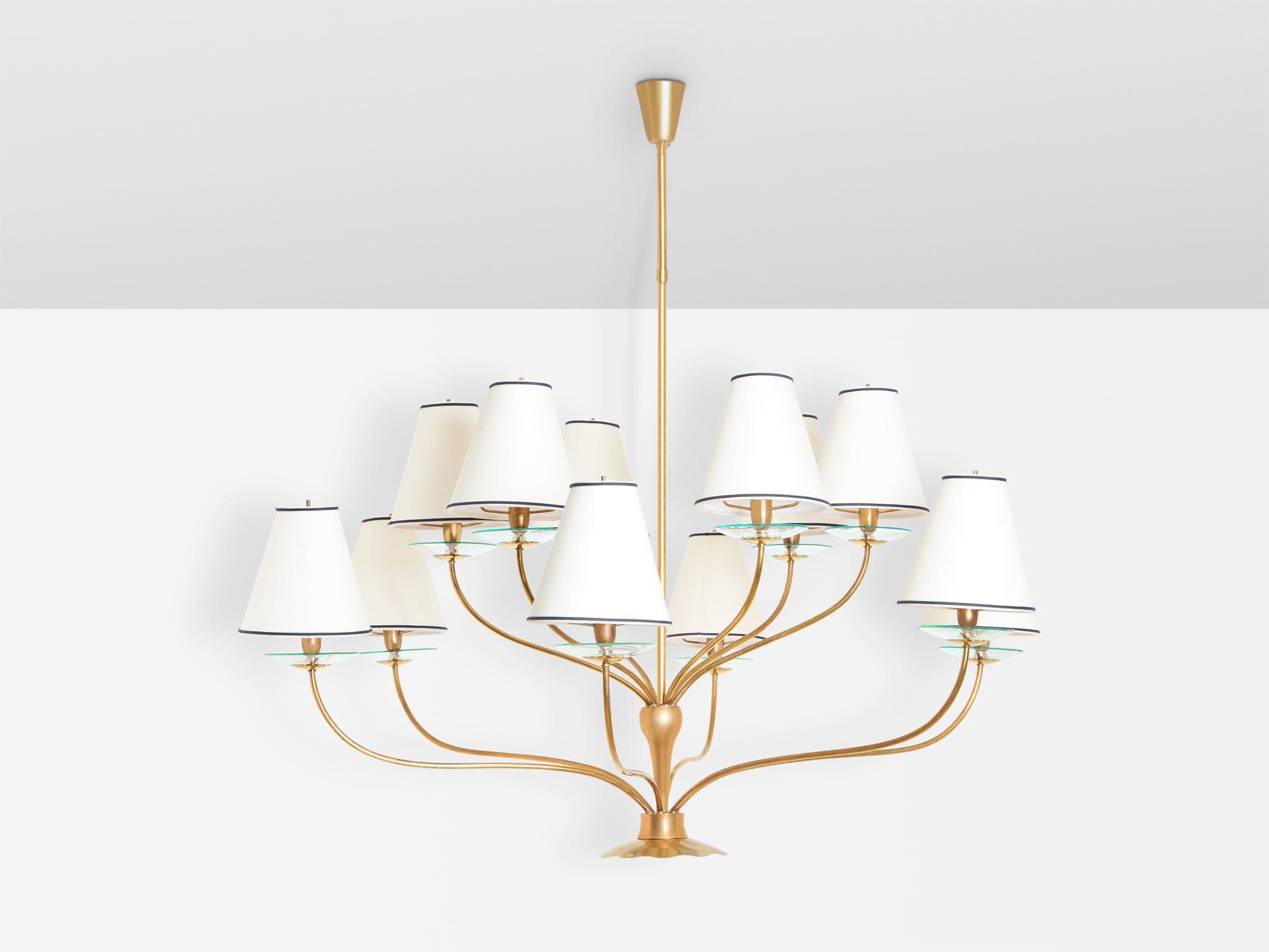 Lustre en laiton et cristal par Angelo Lelii pour Arredoluce, années 1940