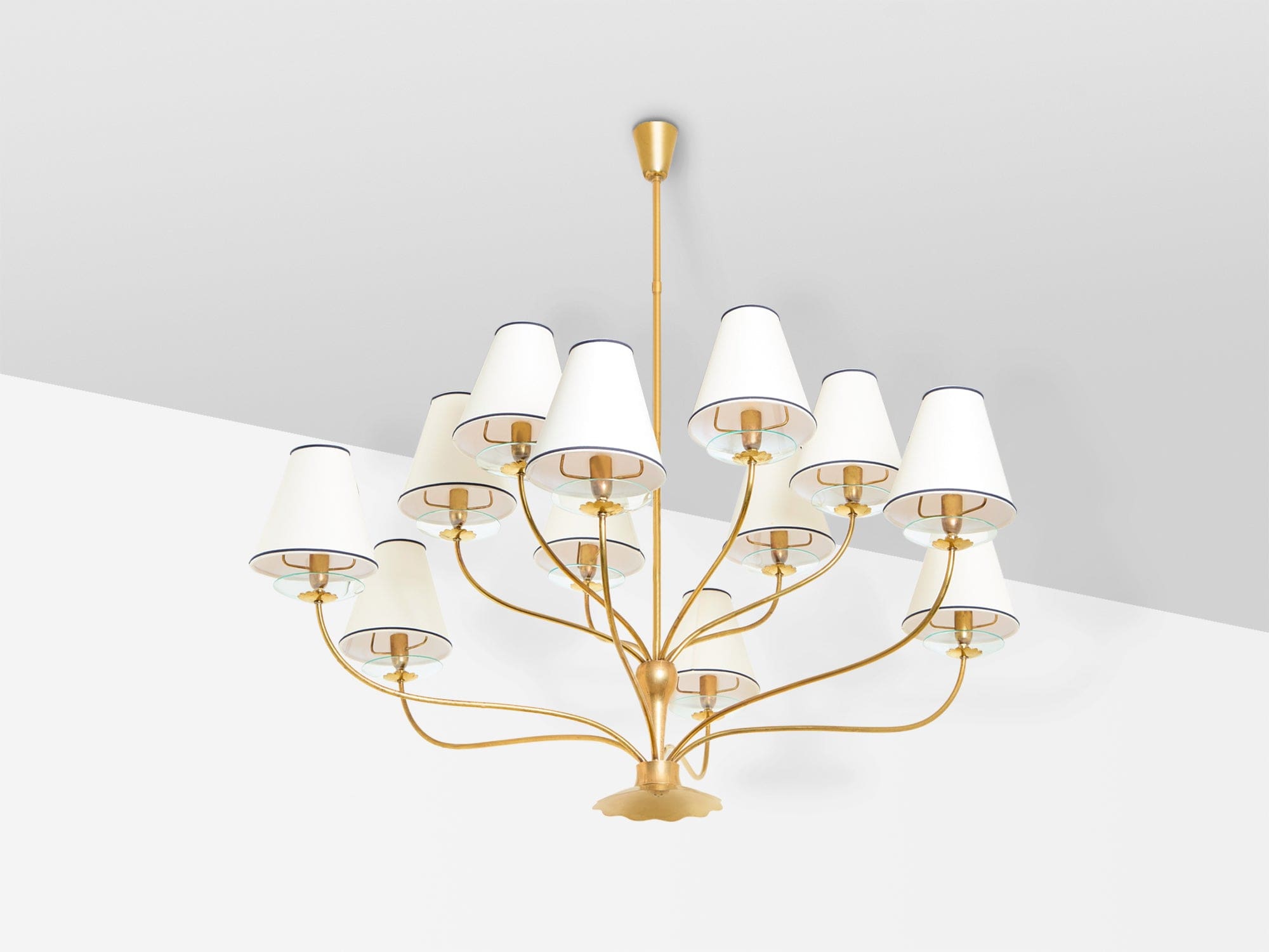 Lustre en laiton et cristal par Angelo Lelii pour Arredoluce, années 1940