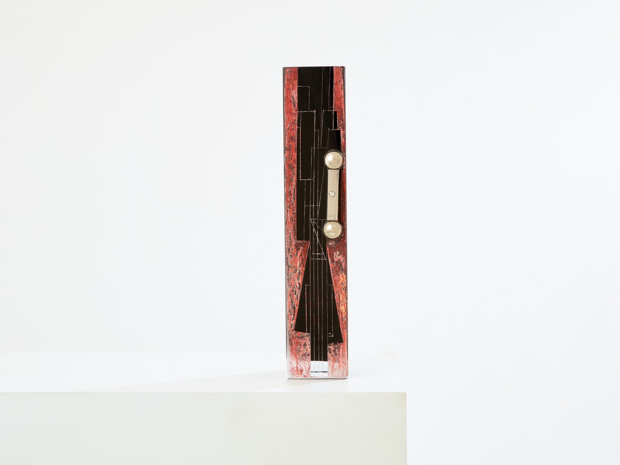 Grand Vase Art Déco en Verre Opalin Noir et Rouge par Anatole Riecke, 1938