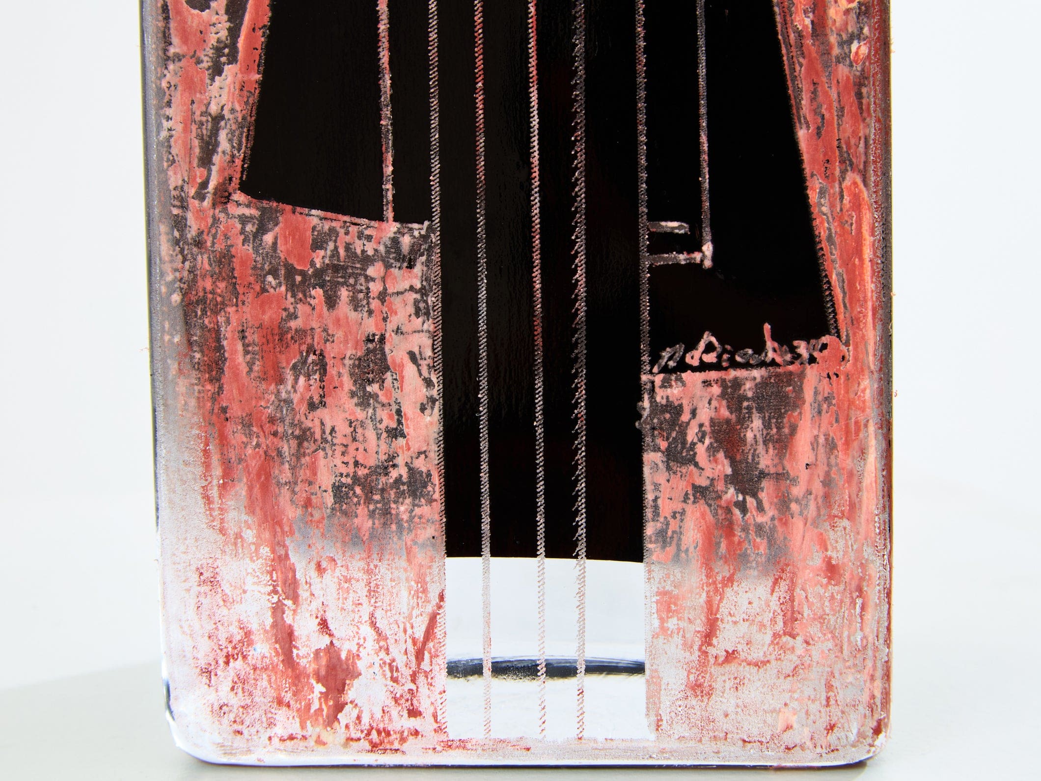 Grand Vase Art Déco en Verre Opalin Noir et Rouge par Anatole Riecke, 1938
