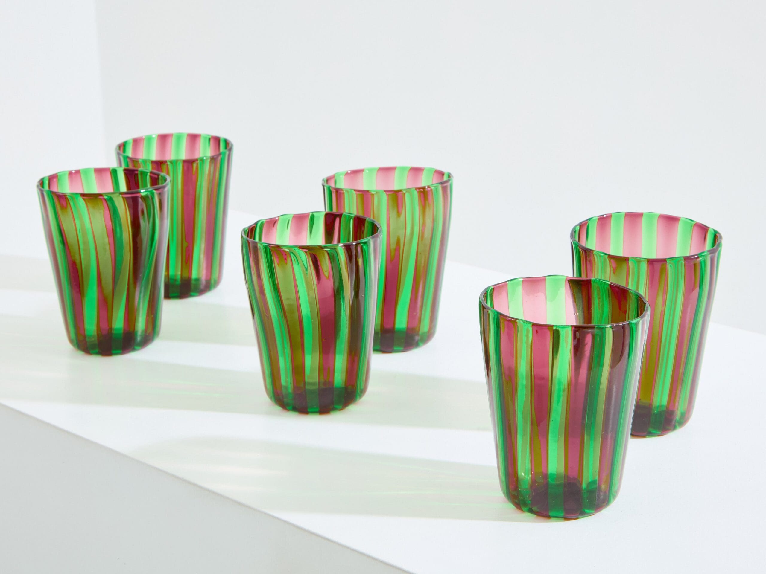 Set de 6 gobelets Murano vert et violet – Une élégance artisanale italienne