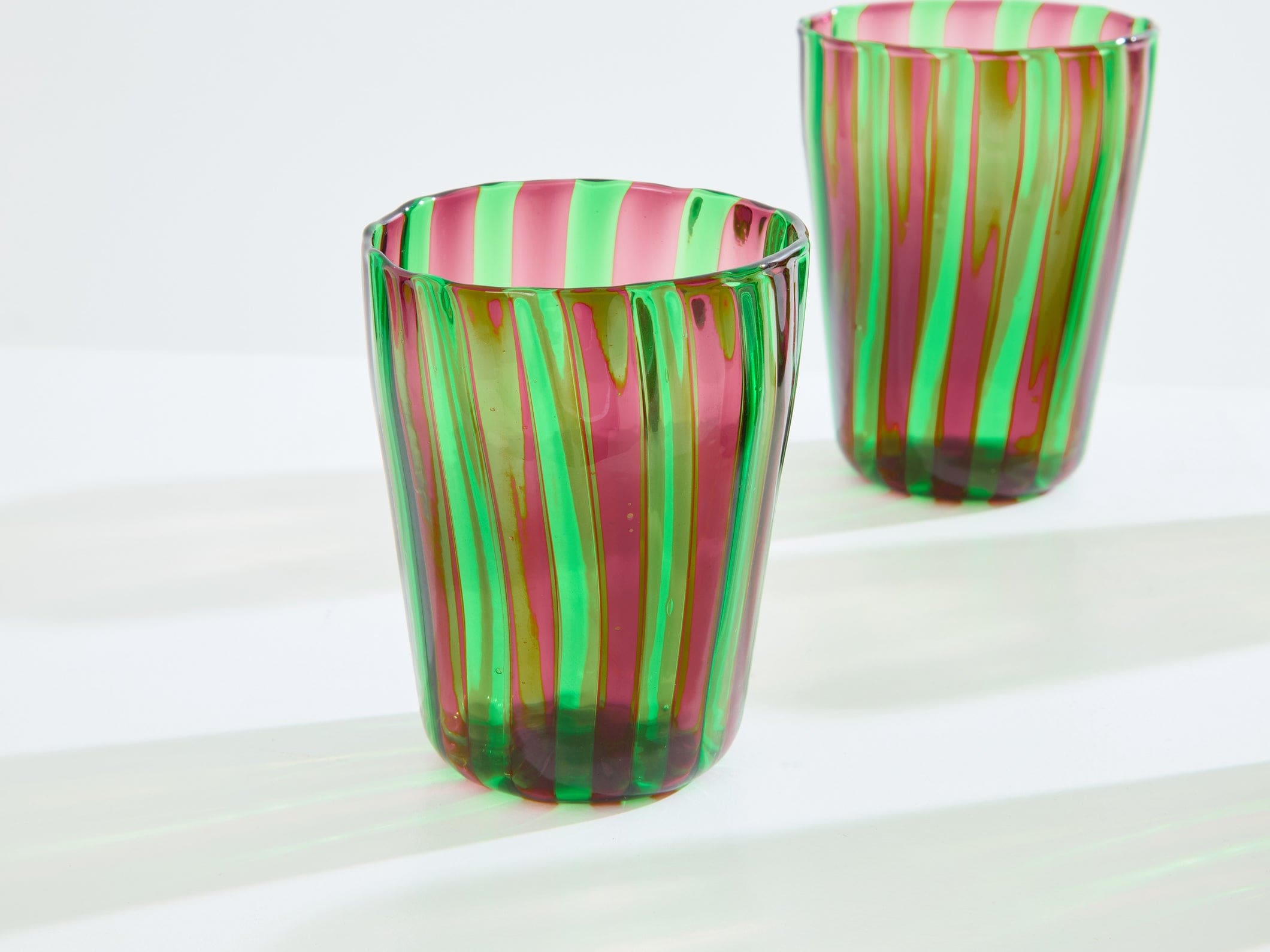 Set de 6 gobelets Murano vert et violet – Une élégance artisanale italienne