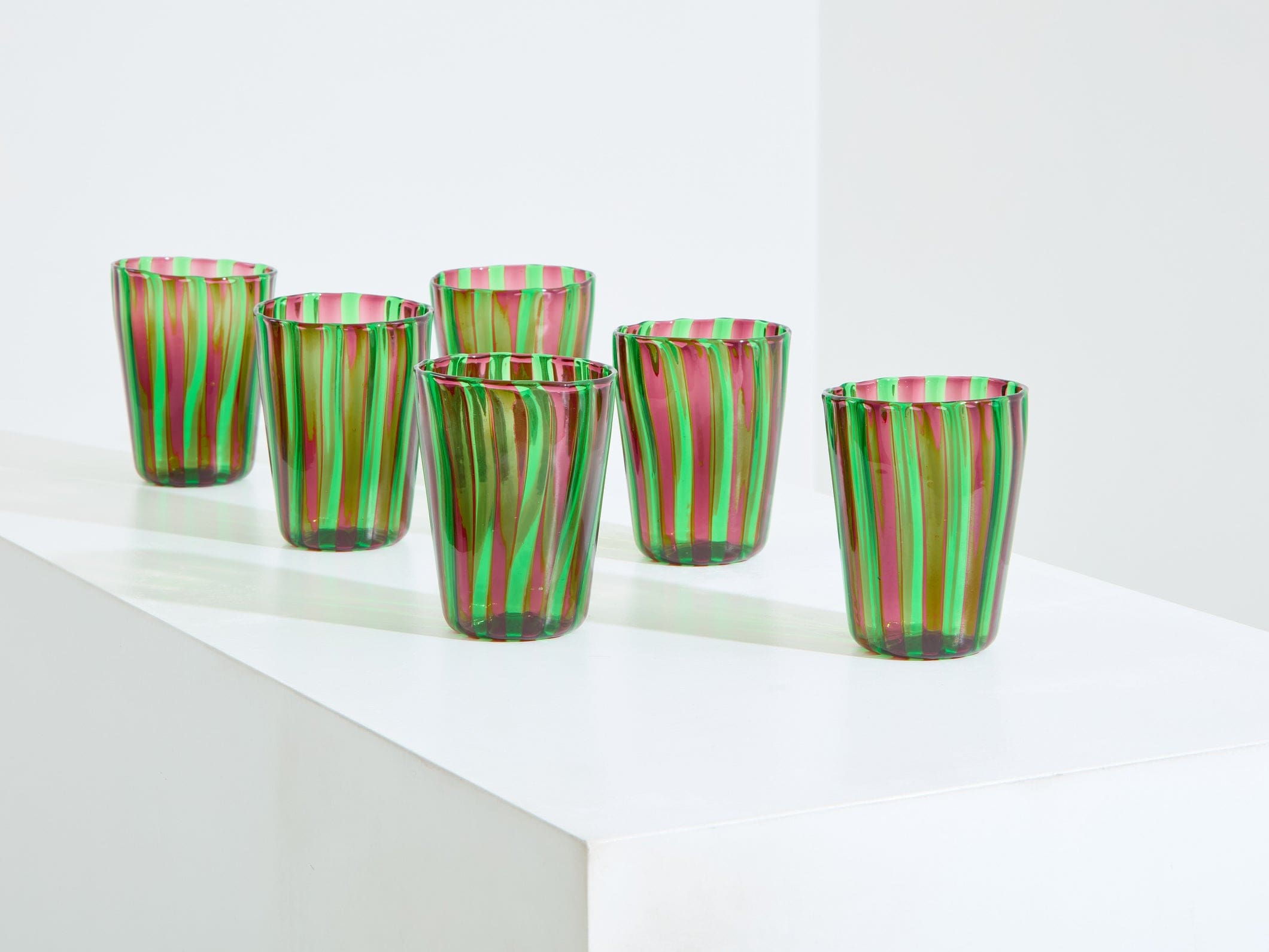 Set de 6 gobelets Murano vert et violet – Une élégance artisanale italienne