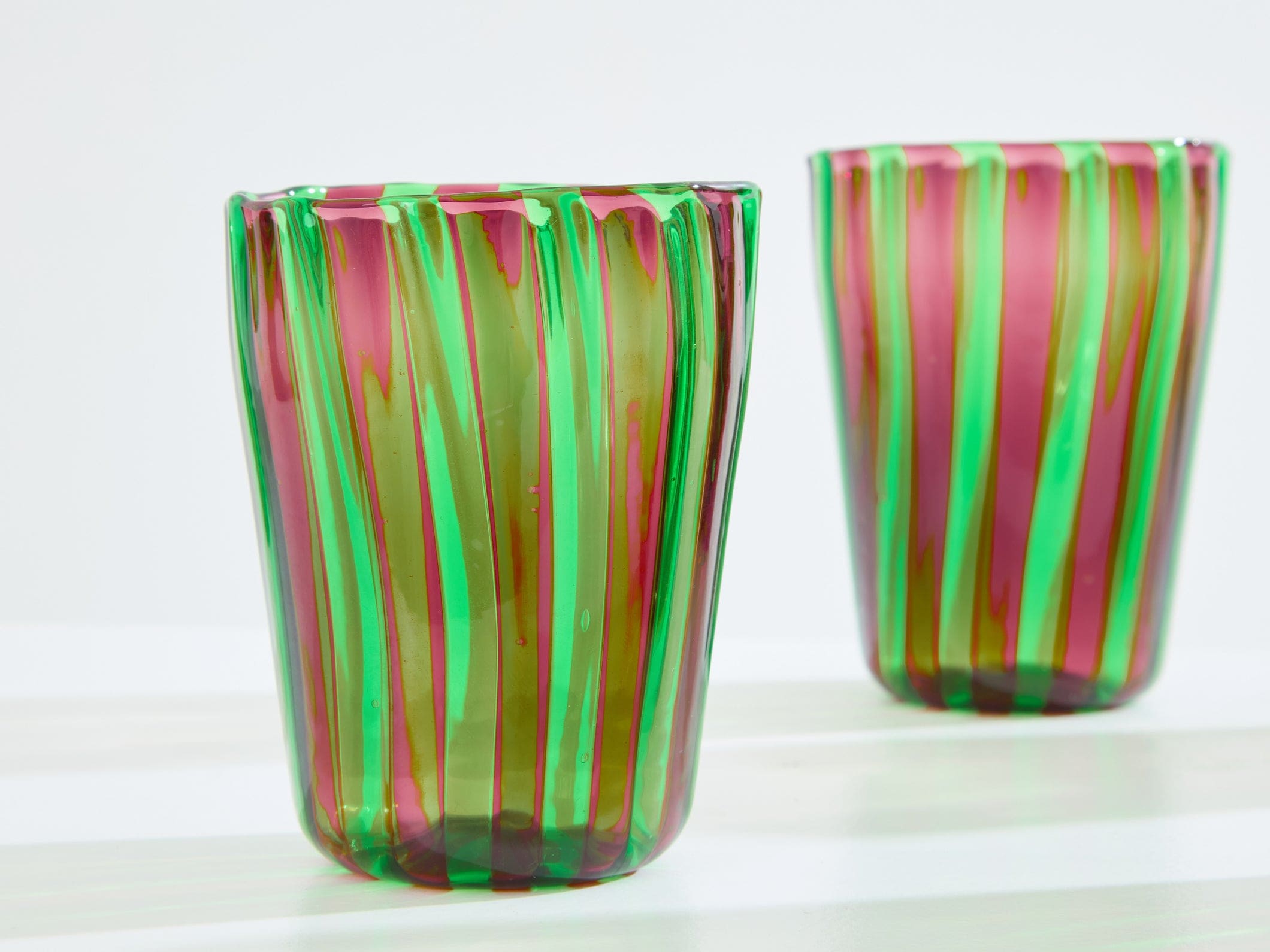 Set de 6 gobelets Murano vert et violet – Une élégance artisanale italienne