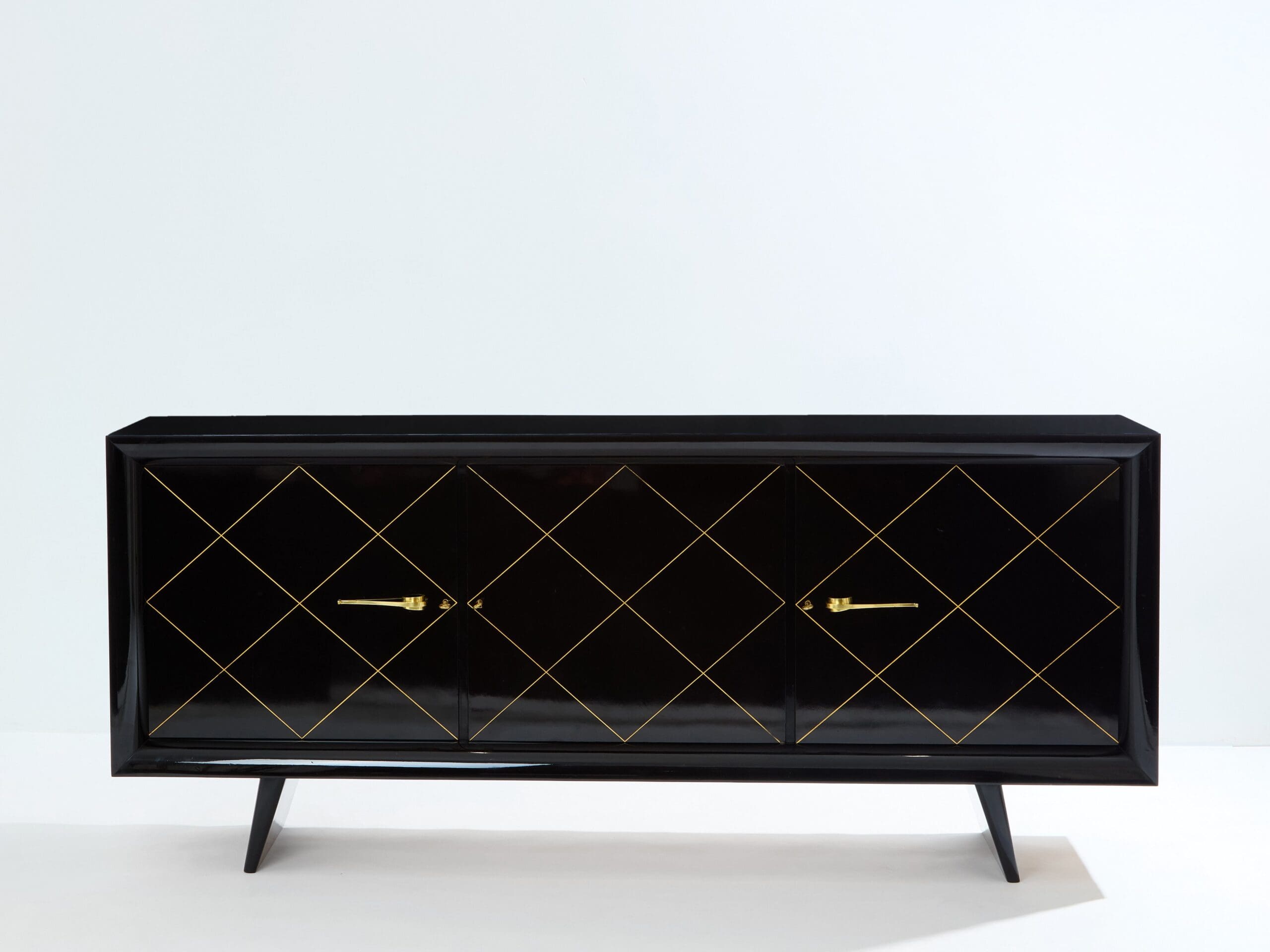 Enfilade Art déco en sycomore noirci et or signé Suzanne Guiguichon, années 1940
