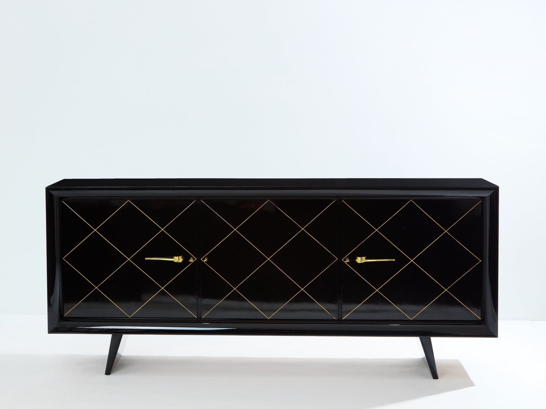 Enfilade Art déco en sycomore noirci et or signé Suzanne Guiguichon, années 1940