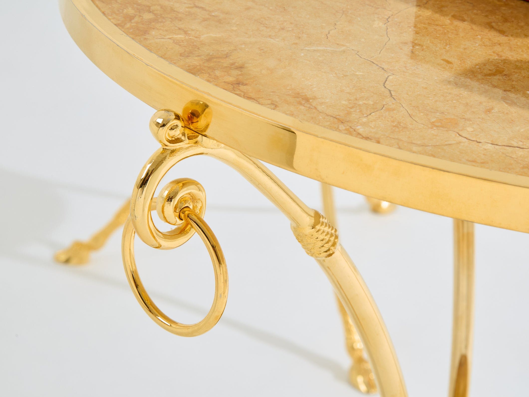 Paire de guéridons néoclassiques en laiton et marbre jaune de Sienne, Maison Charles, années 1960