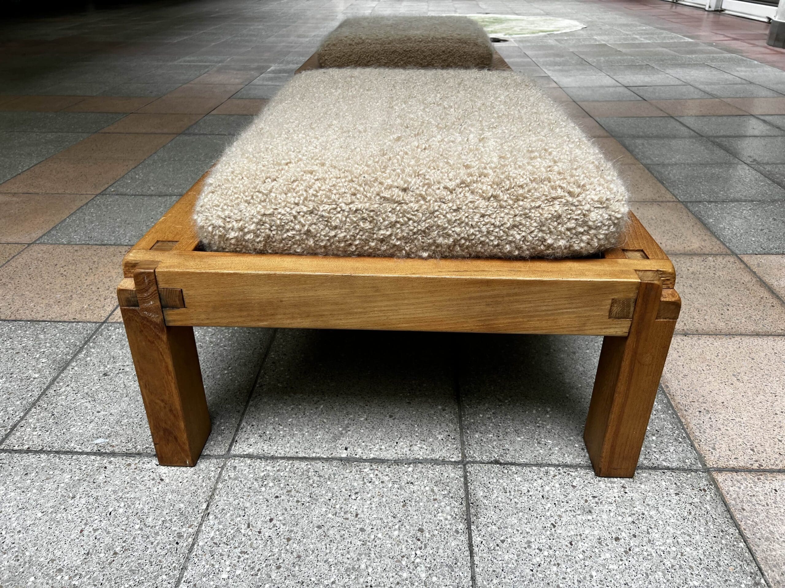 Tabourets Pierre Chapo S20R en Orme, Drap de Laine Pierre Frey