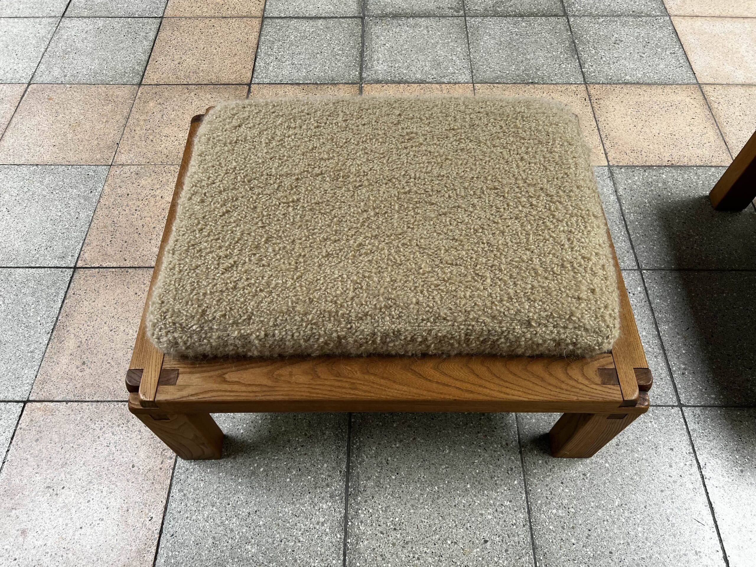 Tabourets Pierre Chapo S20R en Orme, Drap de Laine Pierre Frey