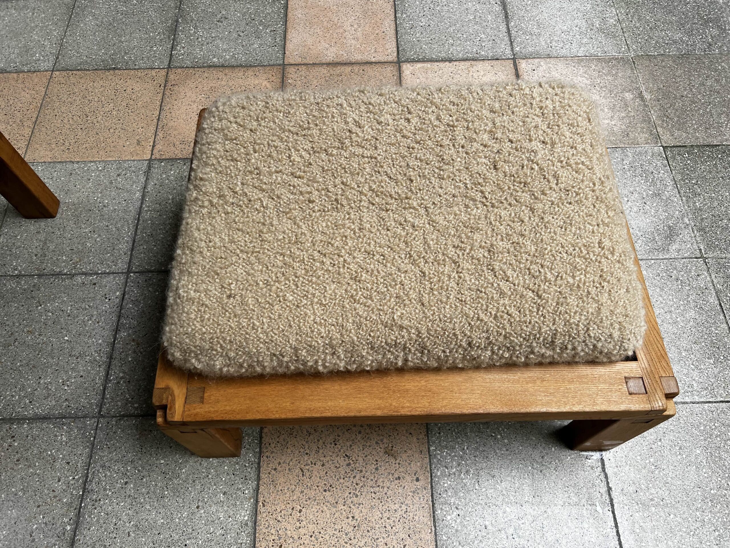 Tabourets Pierre Chapo S20R en Orme, Drap de Laine Pierre Frey