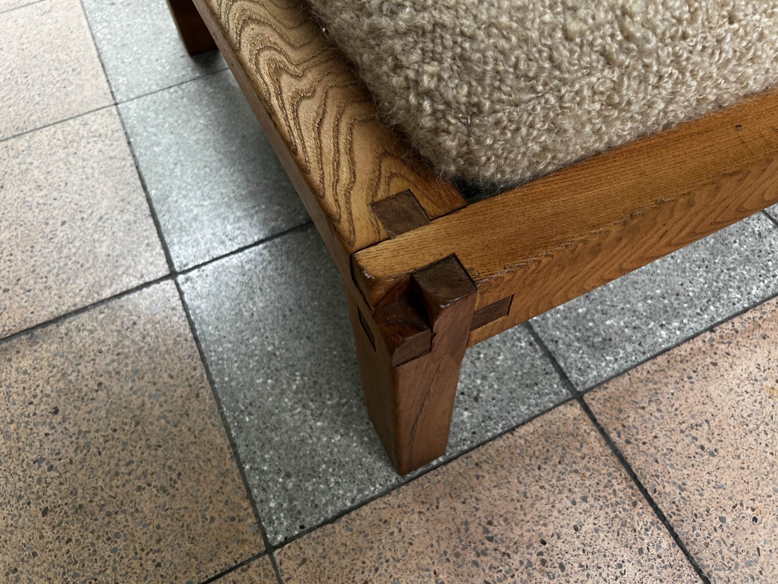 Tabourets Pierre Chapo S20R en Orme, Drap de Laine Pierre Frey