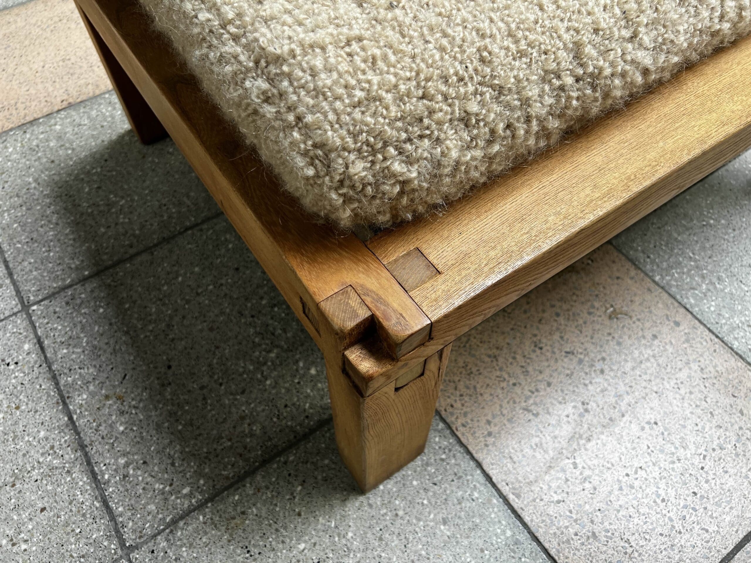 Tabourets Pierre Chapo S20R en Orme, Drap de Laine Pierre Frey