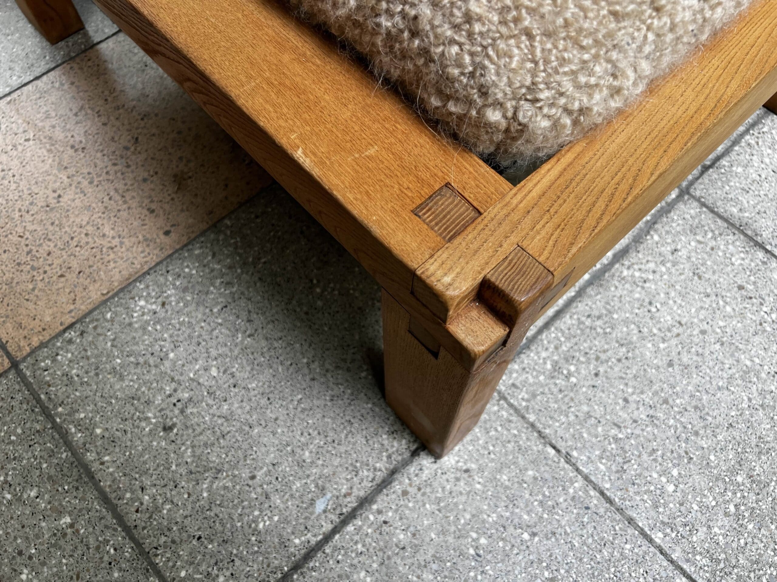 Tabourets Pierre Chapo S20R en Orme, Drap de Laine Pierre Frey