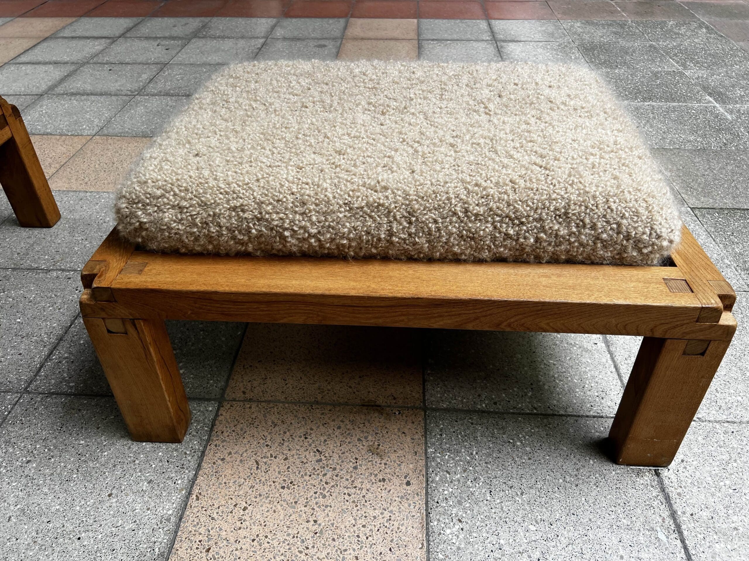 Tabourets Pierre Chapo S20R en Orme, Drap de Laine Pierre Frey
