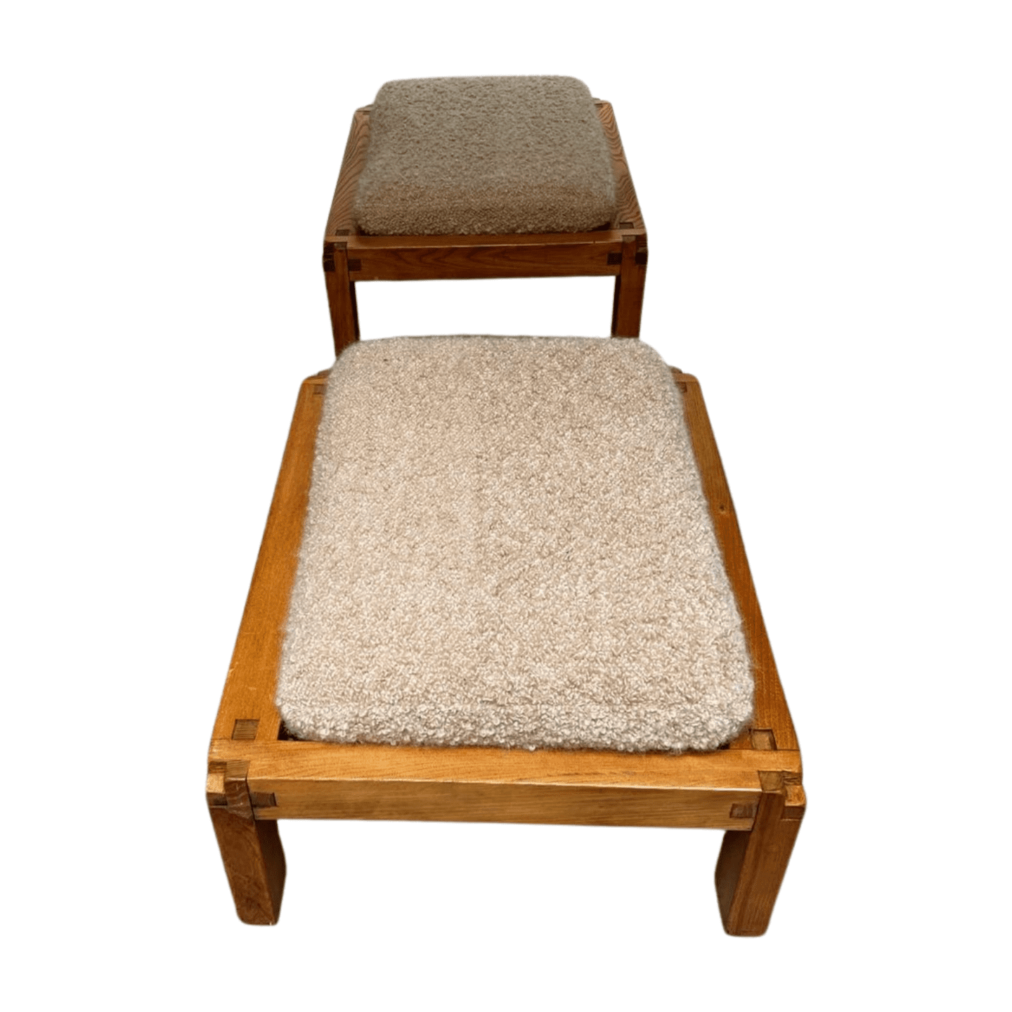 Tabourets Pierre Chapo S20R en Orme, Drap de Laine Pierre Frey