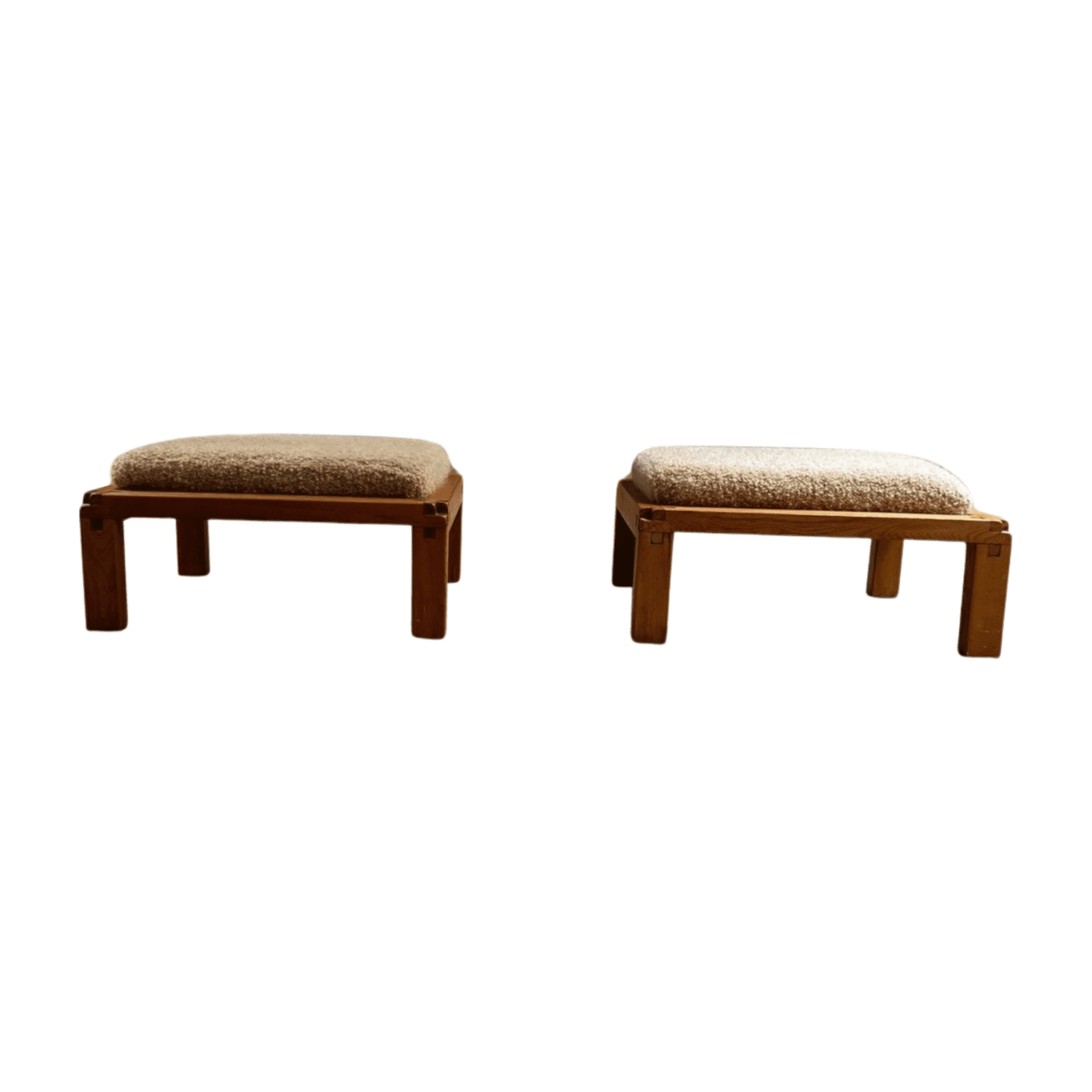 Tabourets Pierre Chapo S20R en Orme, Drap de Laine Pierre Frey