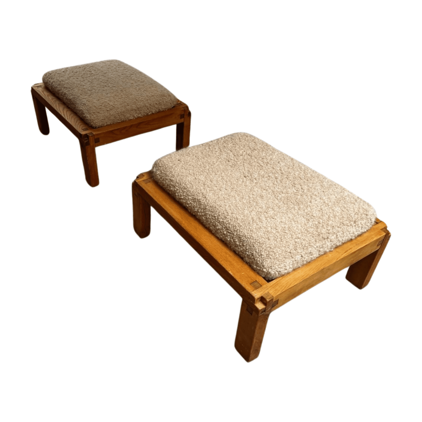 Tabourets Pierre Chapo S20R en Orme, Drap de Laine Pierre Frey