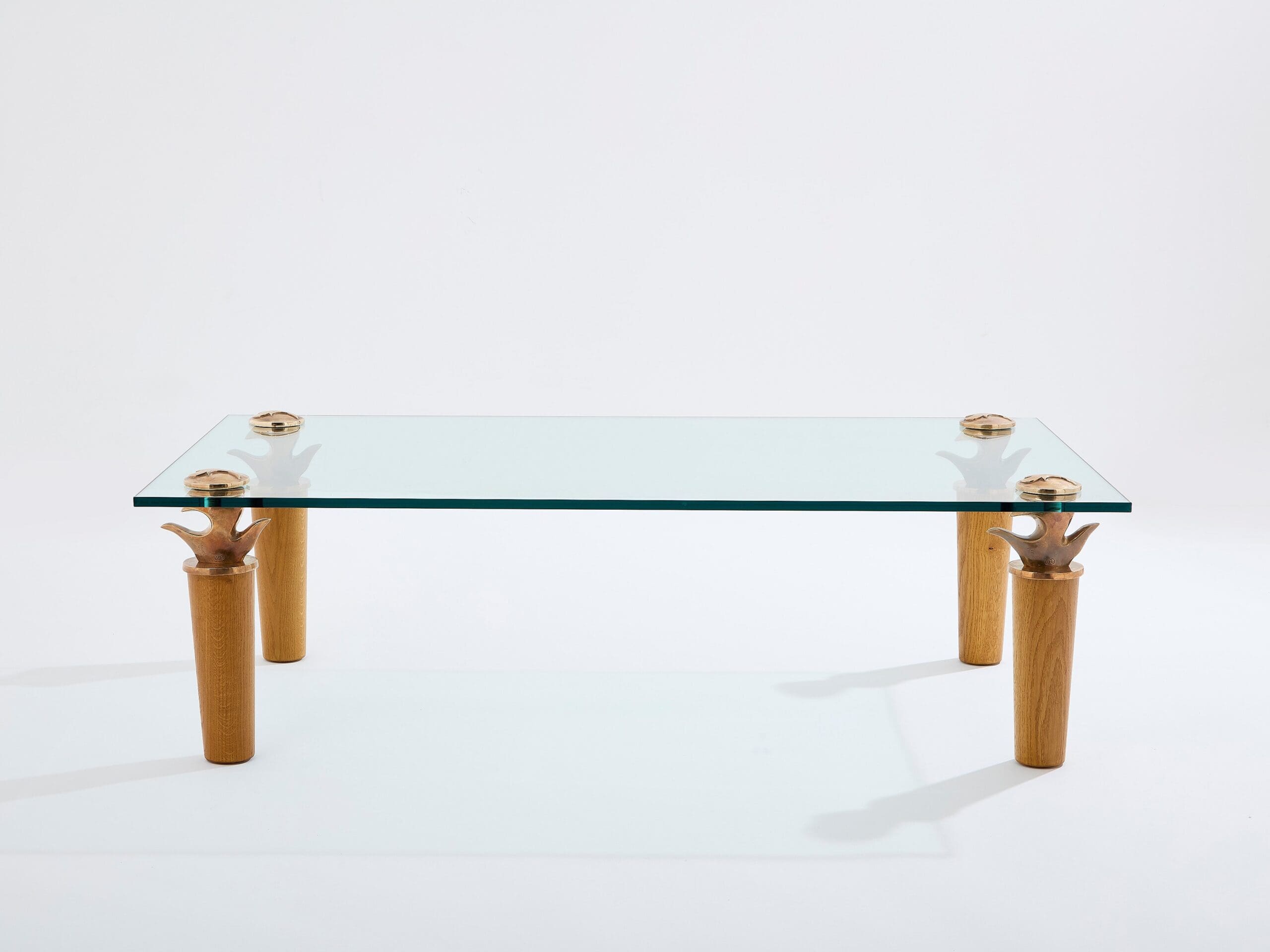 Table basse chêne massif et bronze modèle Concerto signée Garouste & Bonetti, 1995