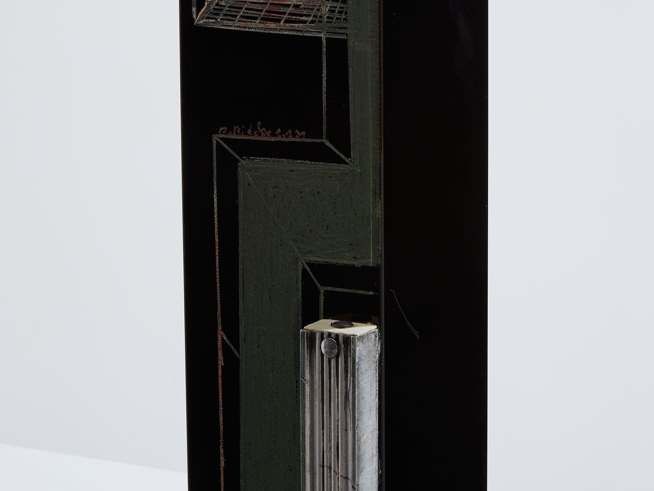 Vase Art Déco en Verre Opalin Noir et Vert par Anatole Riecke, 1939