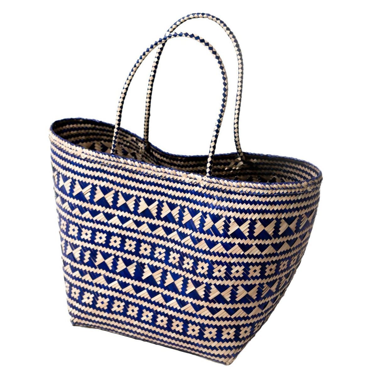 Sac de plage Kidul – Tressage en rotin bleu et naturel, fait main à Bali (neuf)