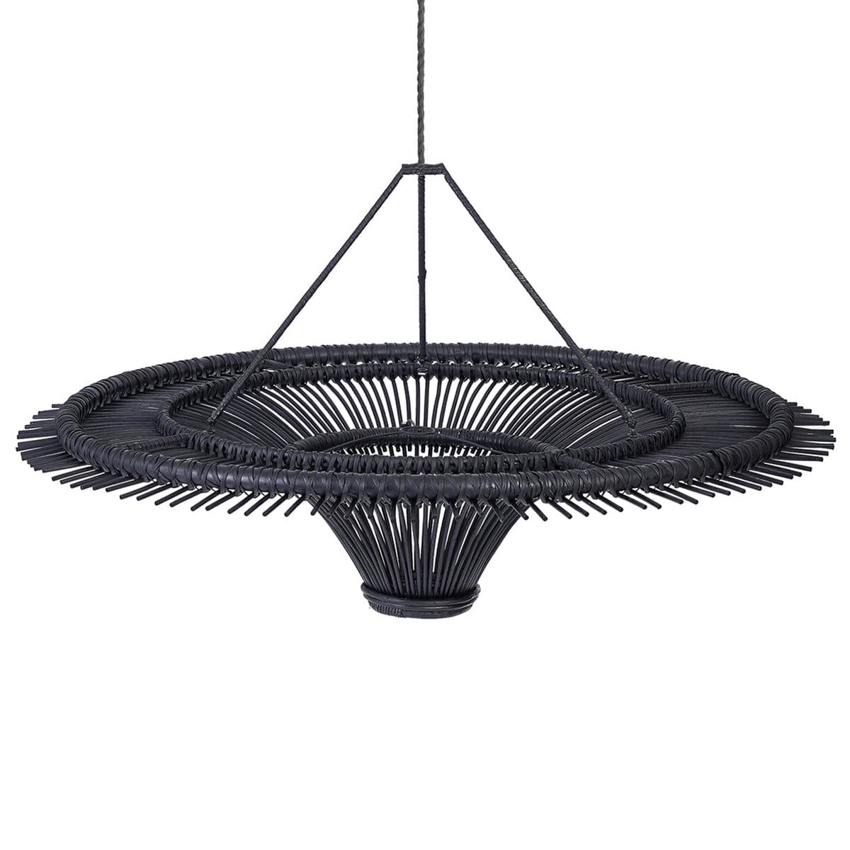 Suspension en rotin noir – Modèle Le Ciel XXL, création artisanale contemporaine (neuve)