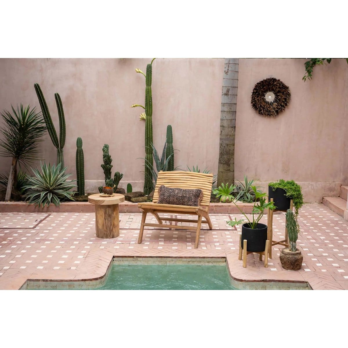 Fauteuil lounge naturel – Teck sculpté à la main, esprit bord de mer