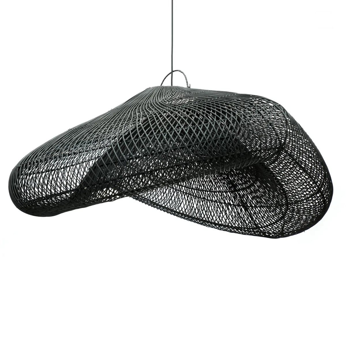 Lampe à suspension en rotin noir – The Cloud, sculpture lumineuse XXL faite main