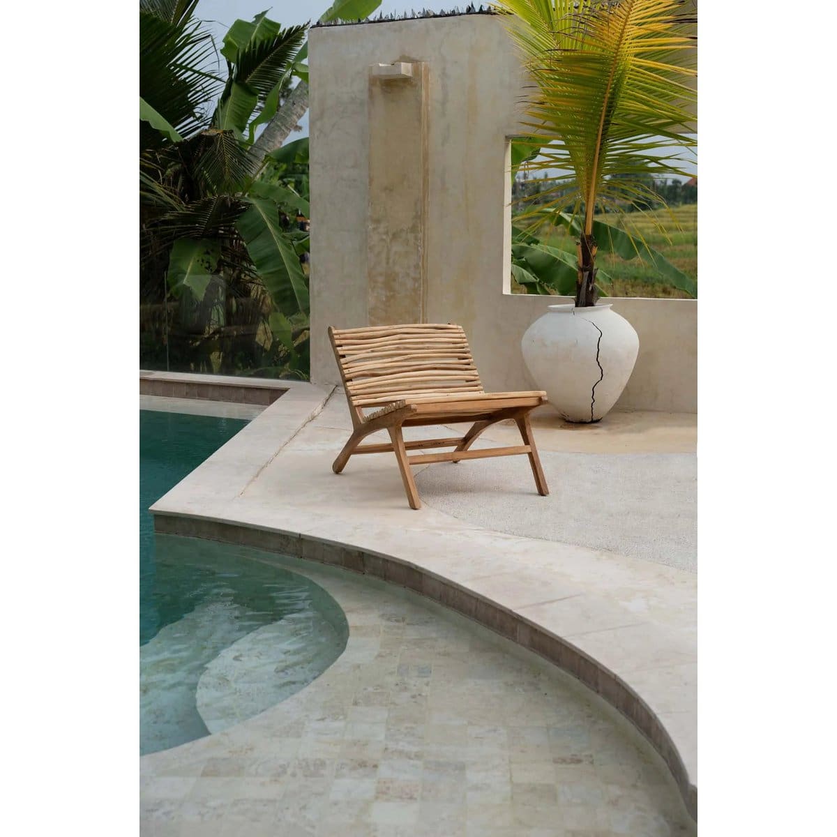 Fauteuil lounge naturel – Teck sculpté à la main, esprit bord de mer
