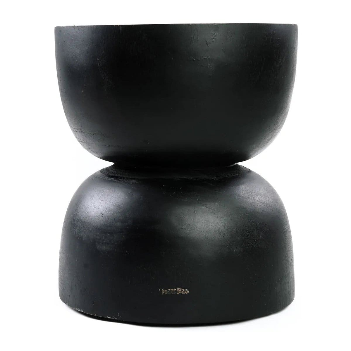 Tabouret noir – Forme organique en bois massif suar, finition charbon (création neuve)