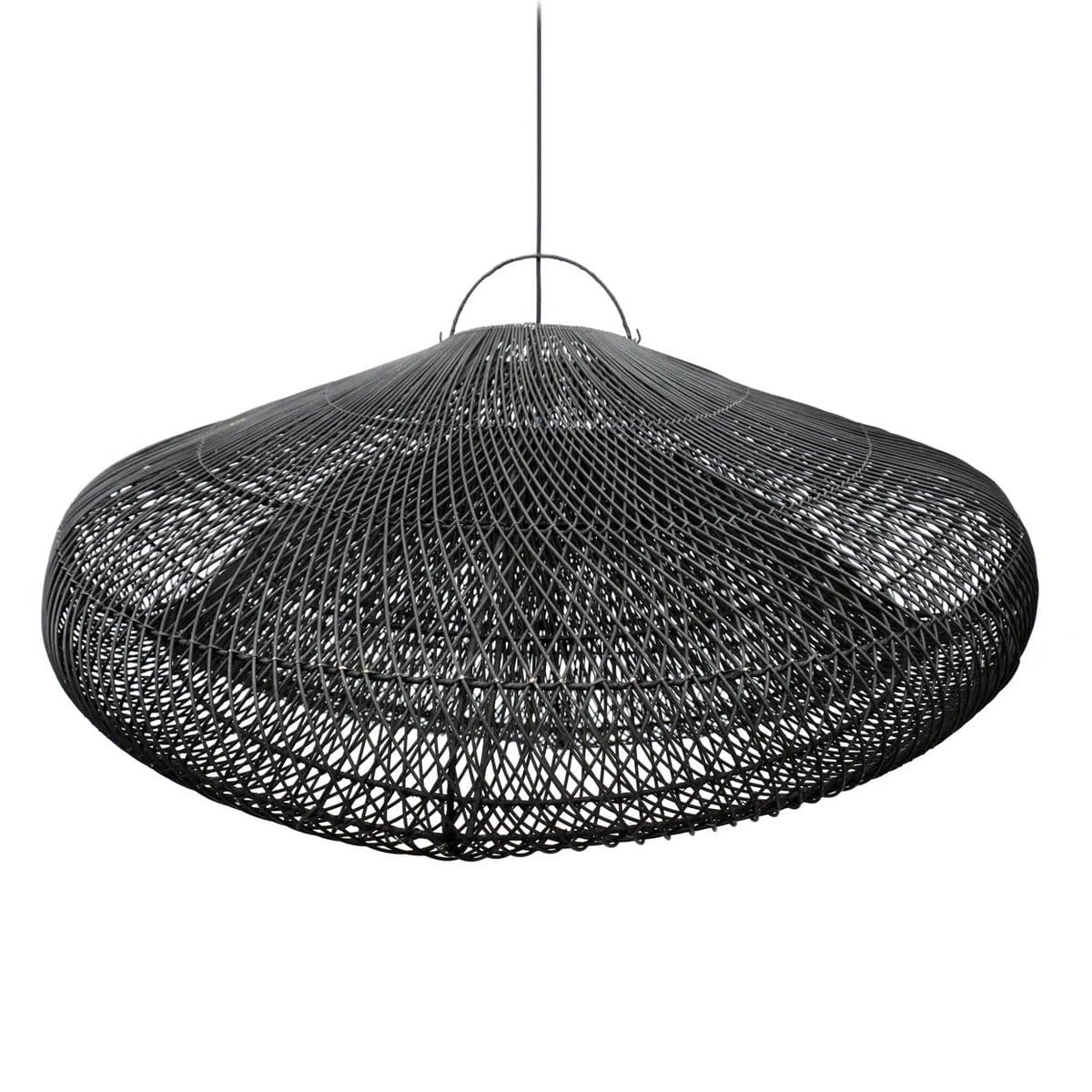 Lampe à suspension en rotin noir – The Cloud, sculpture lumineuse XXL faite main