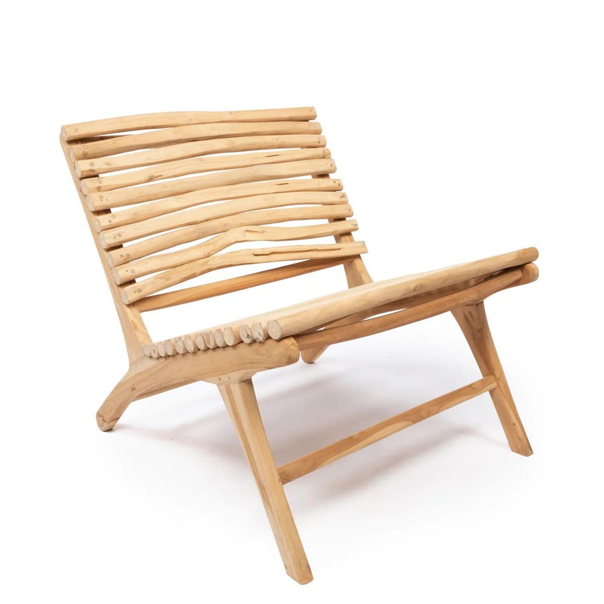 Fauteuil lounge naturel – Teck sculpté à la main, esprit bord de mer
