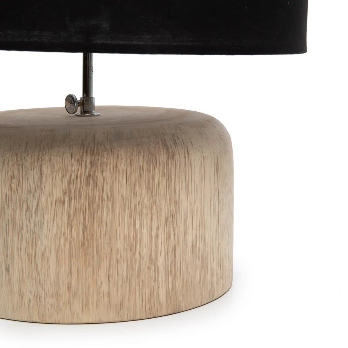 Lampe de table en teck naturel – Abat-jour noir, création artisanale neuve d’Indonésie