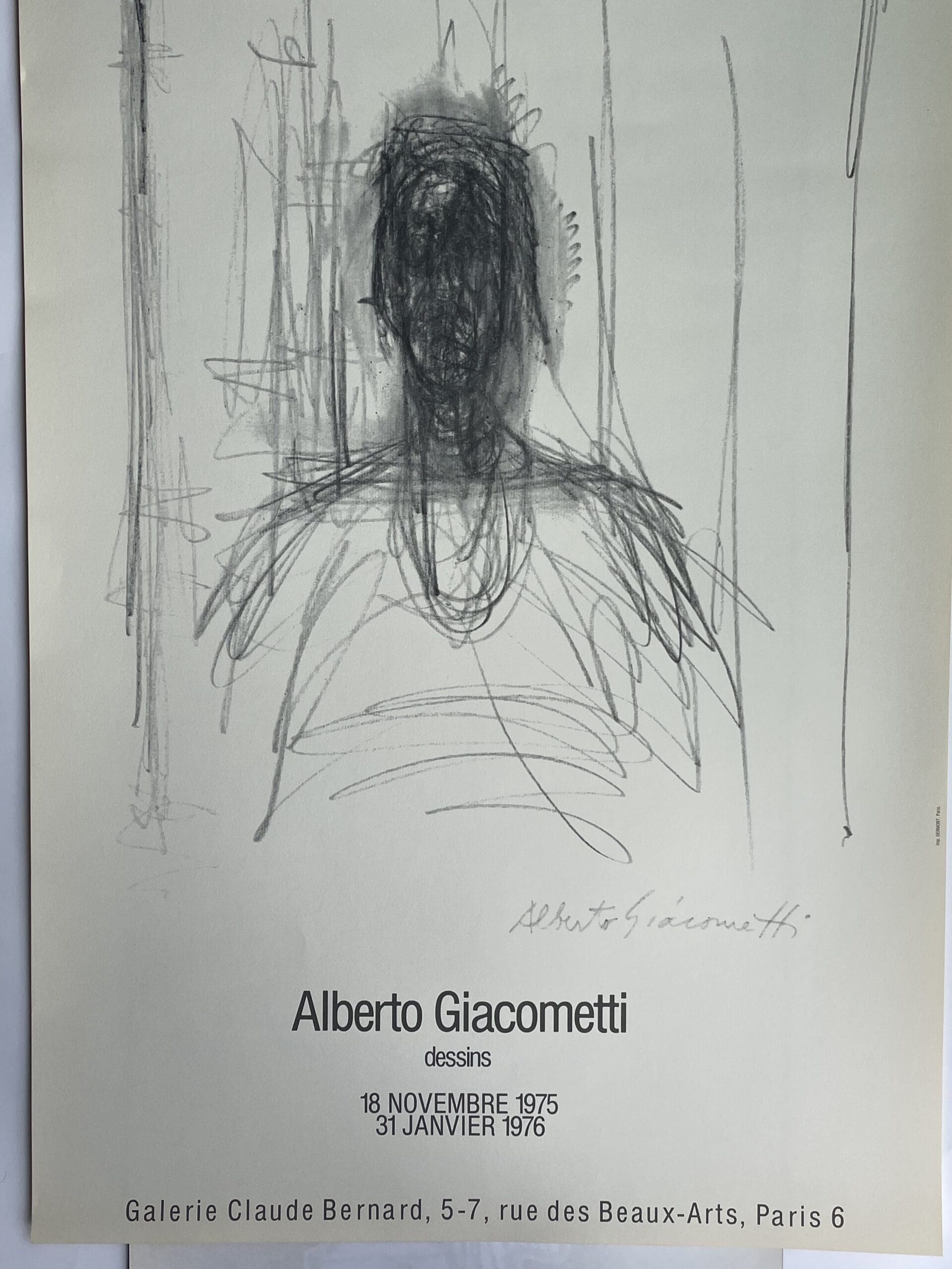 Affiche originale vintage Alberto Giacometti – Dessins, Galerie Claude Bernard (1975)