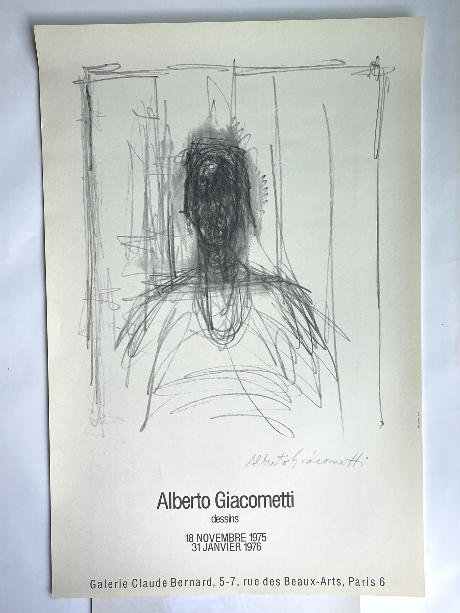 Affiche originale vintage Alberto Giacometti – Dessins, Galerie Claude Bernard (1975)