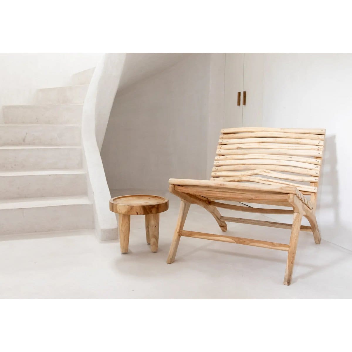 Fauteuil lounge naturel – Teck sculpté à la main, esprit bord de mer