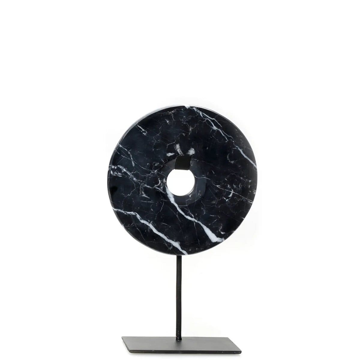 Totem Contemporain – Sculpture circulaire en marbre massif noir, création récente (taille M)