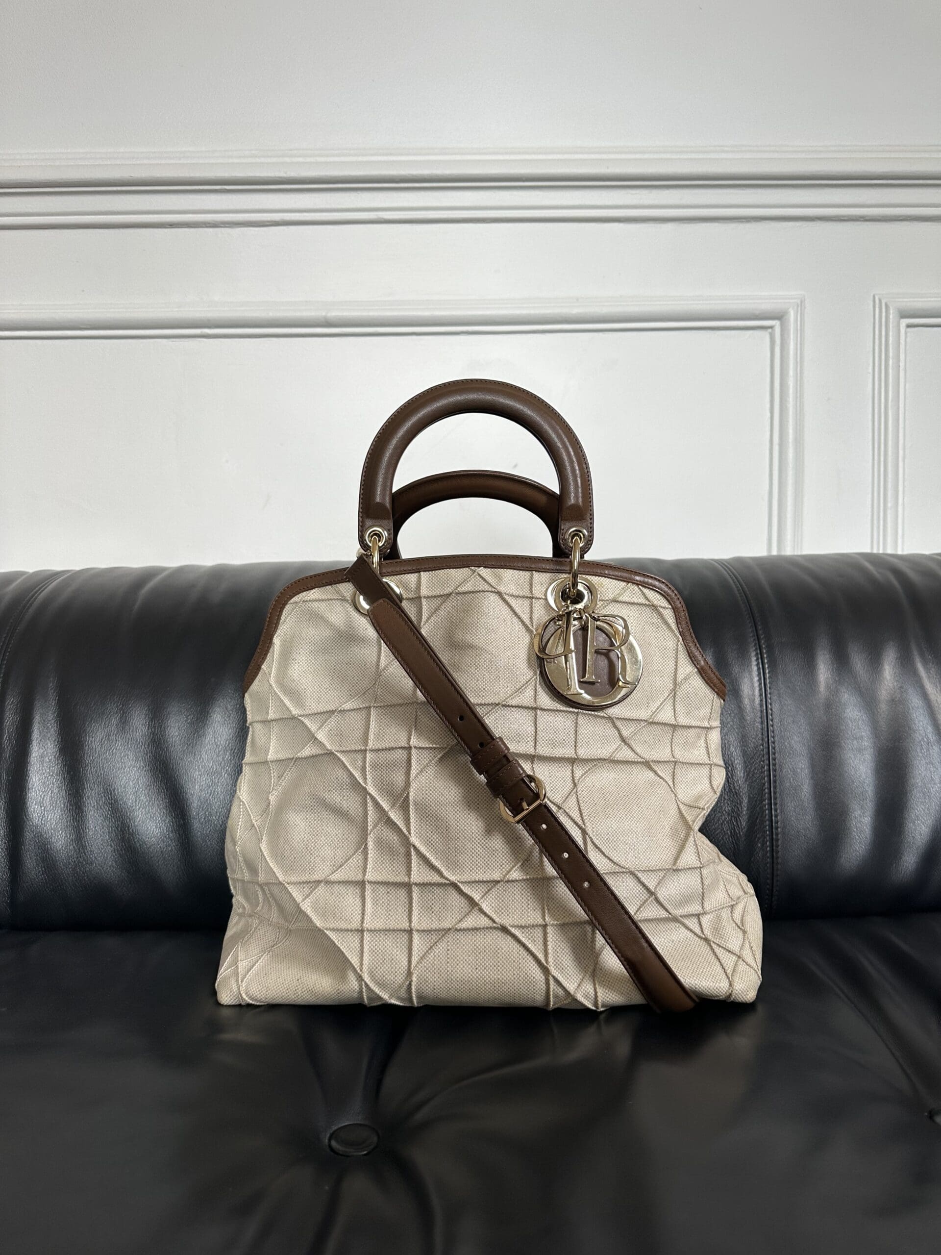 Christian Dior Granville en Cuir, Python et Toile Enduite – Sac Vintage d’Exception