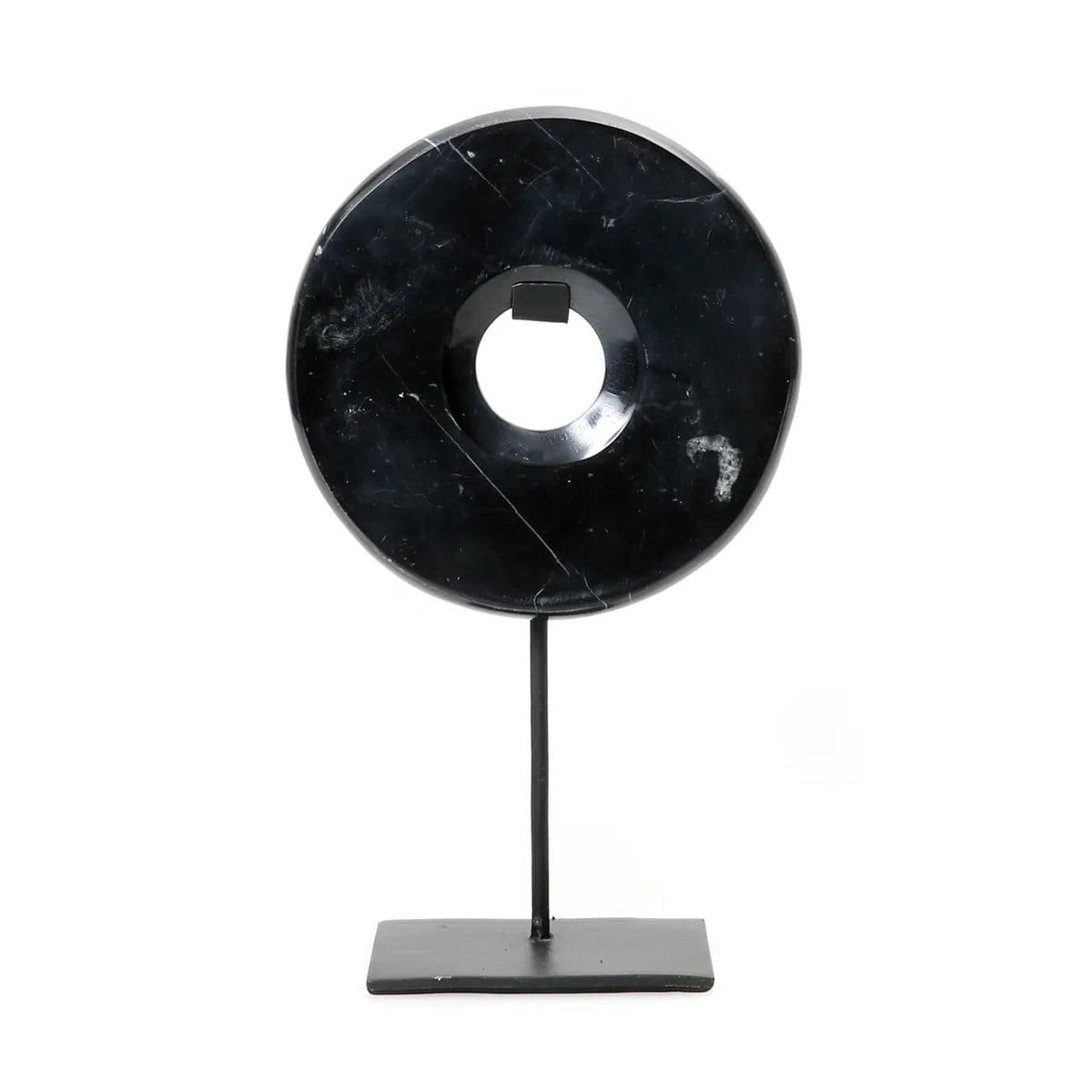 Totem Contemporain – Sculpture circulaire en marbre massif noir, création récente (taille M)