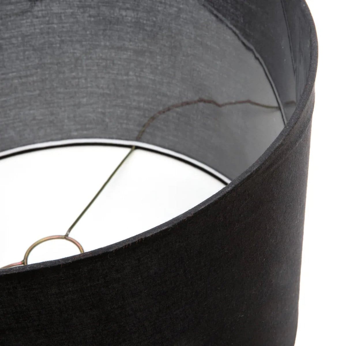 Lampe de table en teck naturel – Abat-jour noir, création artisanale neuve d’Indonésie