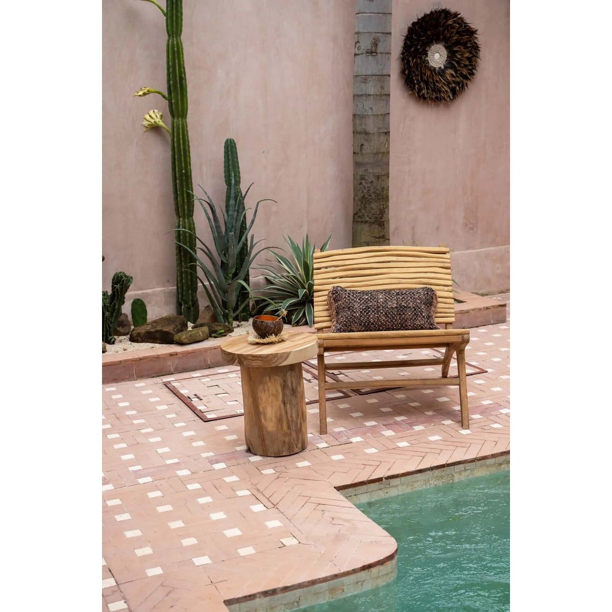 Fauteuil lounge naturel – Teck sculpté à la main, esprit bord de mer
