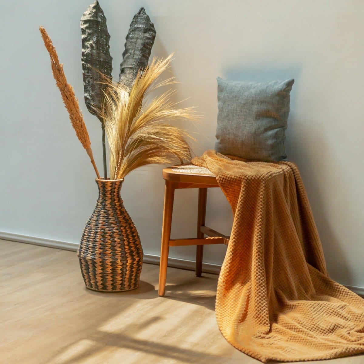 Vase en fibres naturelles – Dayana, grand modèle tressé à la main, style bohème chic