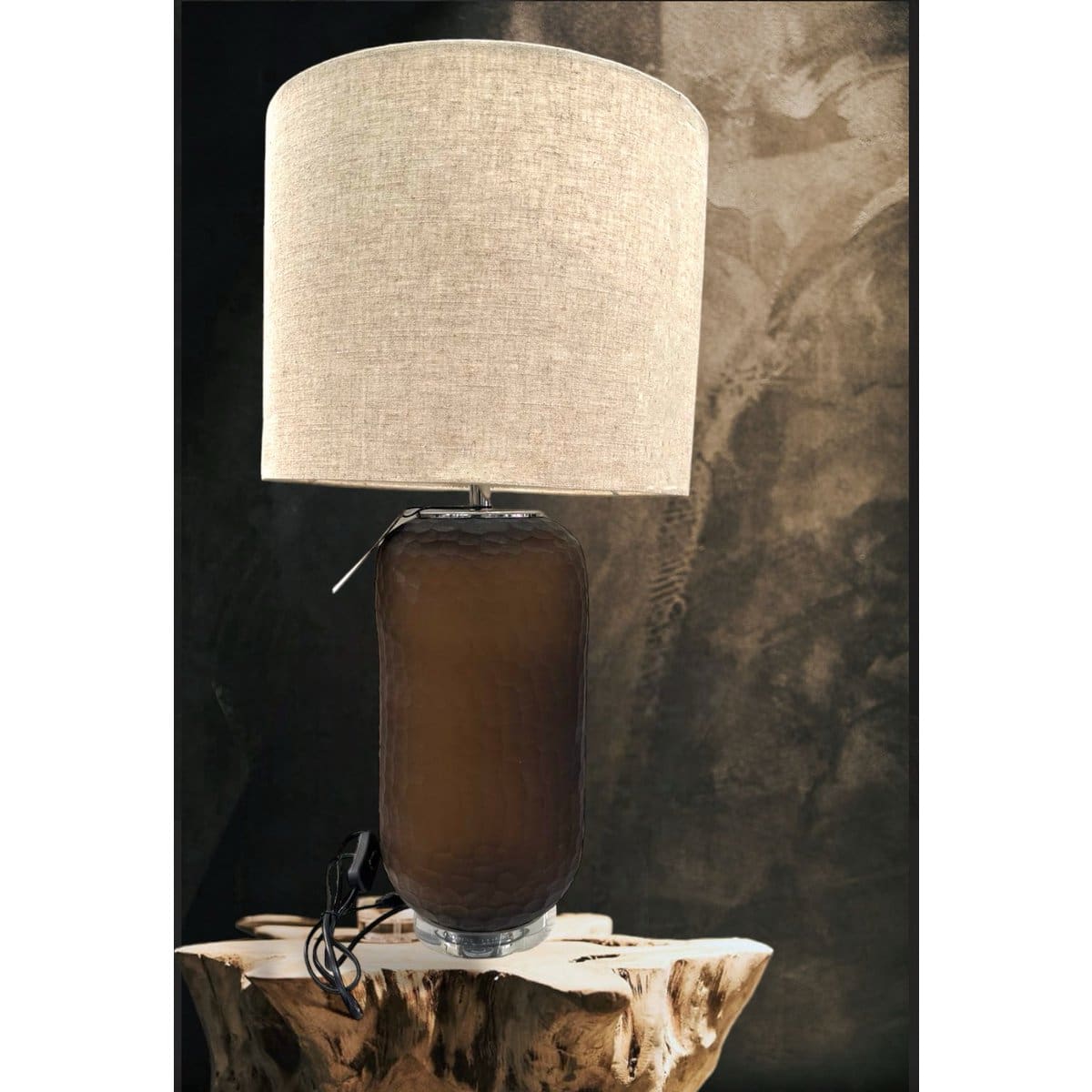 Lampe sculpturale en verre – Coloris chocolat, design contemporain avec LED