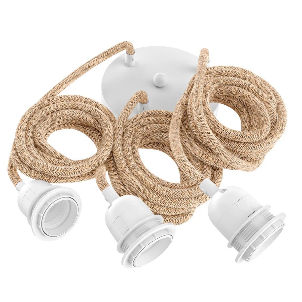 Suspension triple avec câble en jute – Plafonnier blanc pour luminaires bohèmes (neuf)