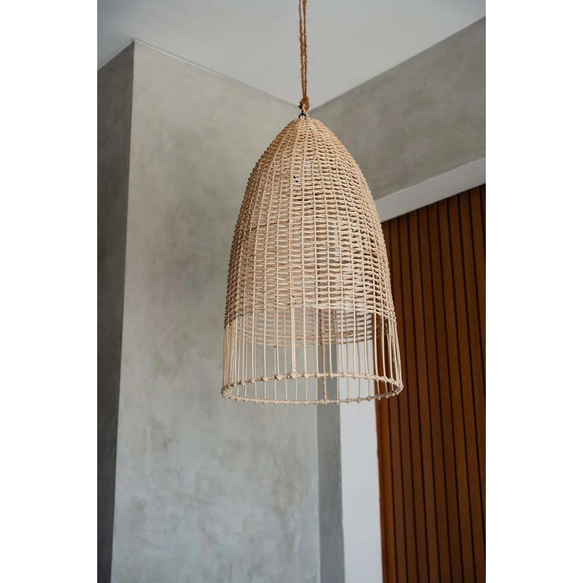 Suspension Elbe en rotin naturel – Tressage artisanal façon cage, taille M (neuf)