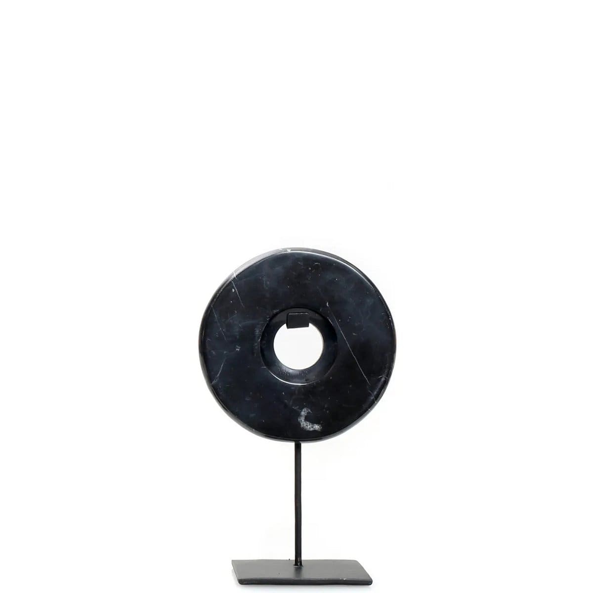 Disque en marbre noir sur socle – Sculpture décorative contemporaine (taille S, pièce neuve)