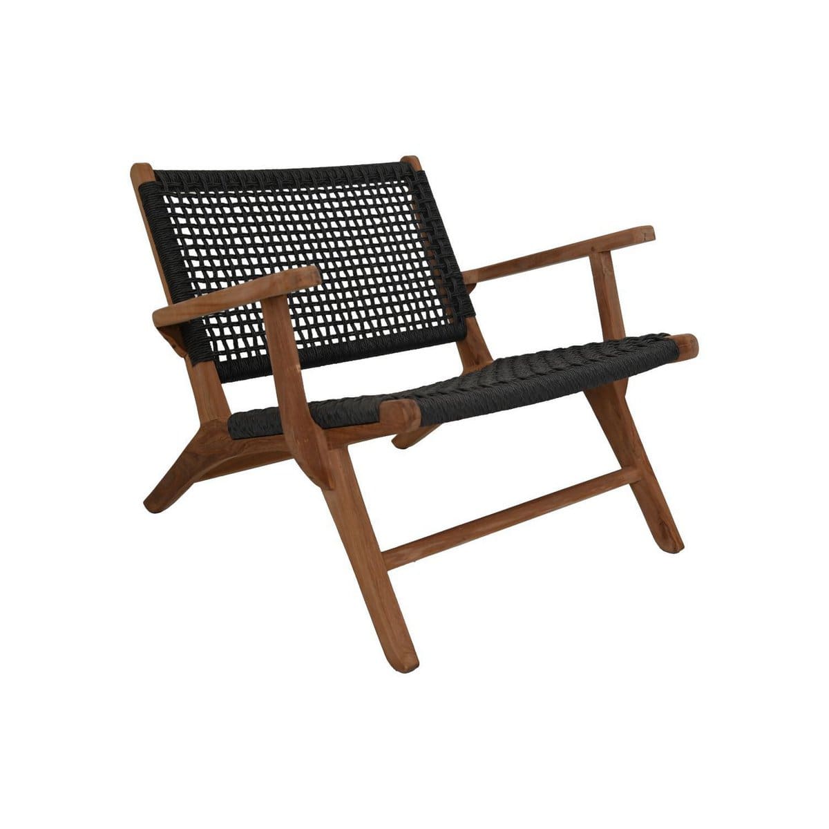 Chaise longue d’extérieur – Lignes naturelles en teck et tressage noir (pièce neuve HSM Collection)