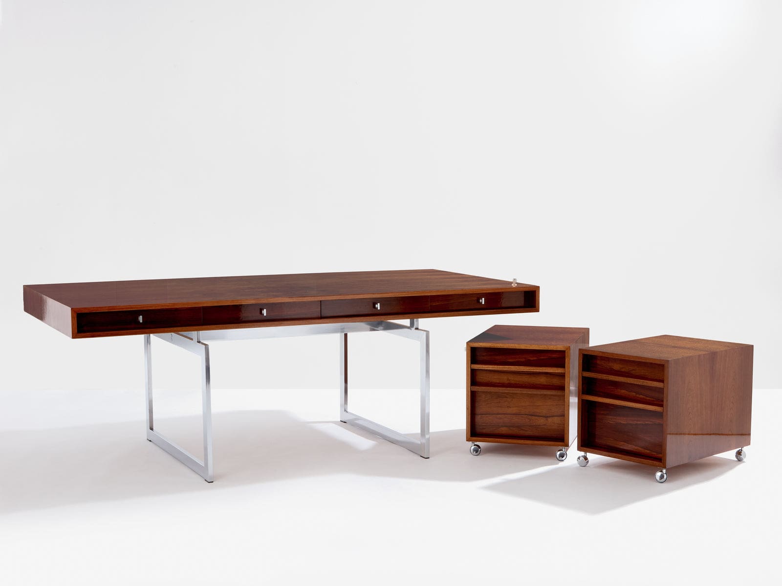 Bureau Bodil Kjaer en palissandre et chrome, Danemark 1960, avec caissons