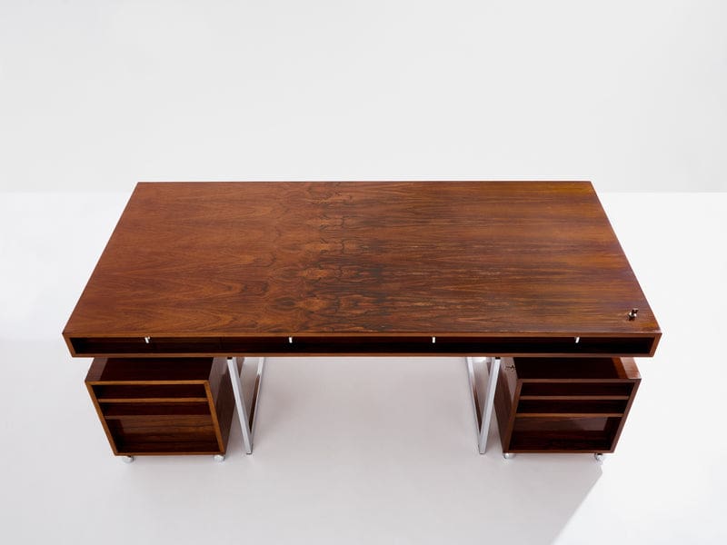 Bureau Bodil Kjaer en palissandre et chrome, Danemark 1960, avec caissons