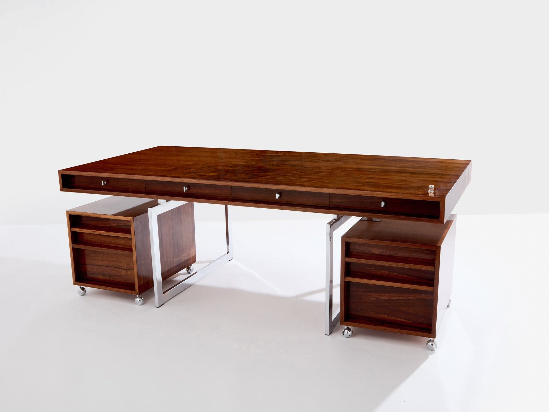 Bureau Bodil Kjaer en palissandre et chrome, Danemark 1960, avec caissons